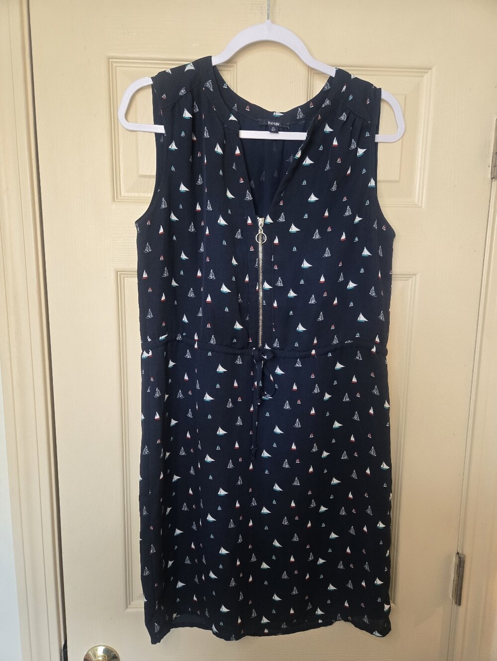 Navy Sleeveless Sailboat Print Drawstring Mini Dress
